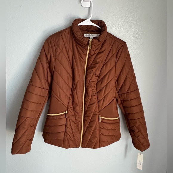 Kenneth Cole New York Quilted Jacket – Brown w/ Gold Accents – Size Medium NWT - Picture 1 of 10